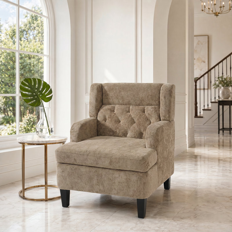 Fauteuil d'appoint moderne - Canapé simple moelleux avec dossier ergonomique et pieds en bouleau, Marron clair