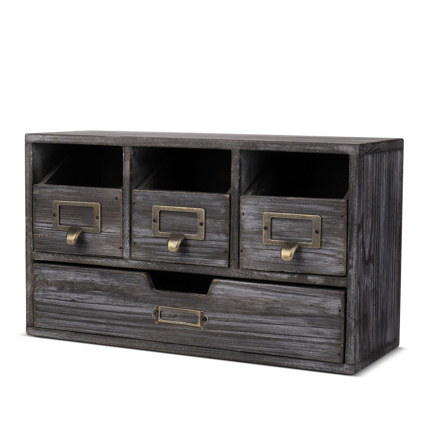 Gracie Oaks Vintage Rustic Wood Desktop Organizer For Home & Office