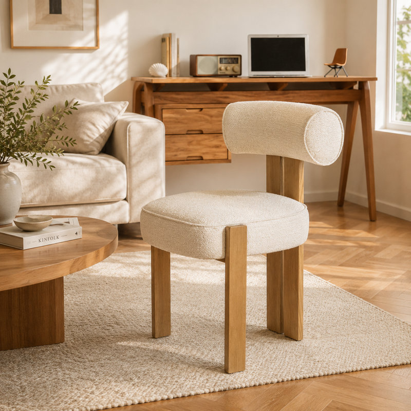48.08 cm H Side Chair, White, Natural