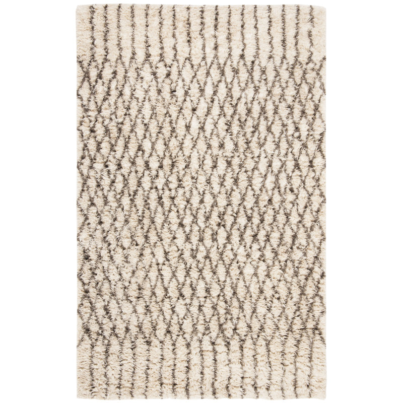 Casablanca Hand Tufted Nz Wool/Cotton Geometric Rug in Ivory/Gray, Rectangle 3' x 5'
