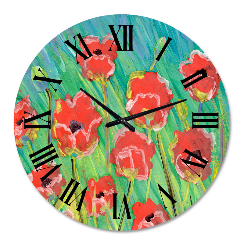 Gouache des coquelicots en fleurs - Horloge murale traditionnelle, Grand