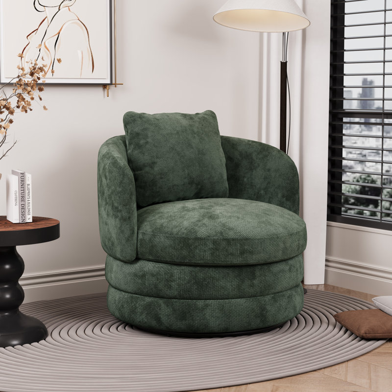 Fauteuil demi-tonneau pivotant en chenille Modern, Vert