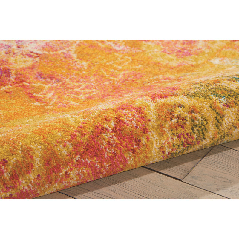 Velva Abstract Orange/Pink/Blue Area Rug, Rectangle 5'3" x 7'3"