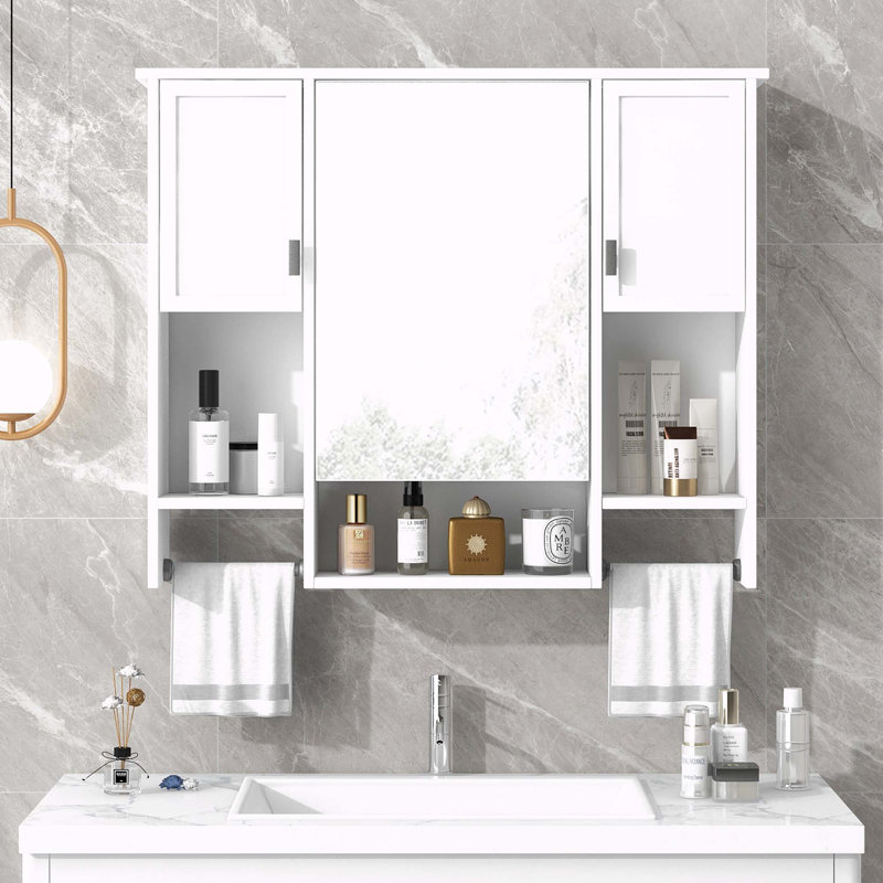 Armoire de rangement murale de salle de bain 35 "x 28" avec miroir, Blanc