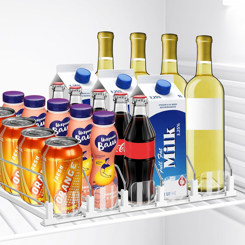 5-Row Auto-Push Fridge Drink Organizer - Adjustable Width 25-Can Soda Dispenser