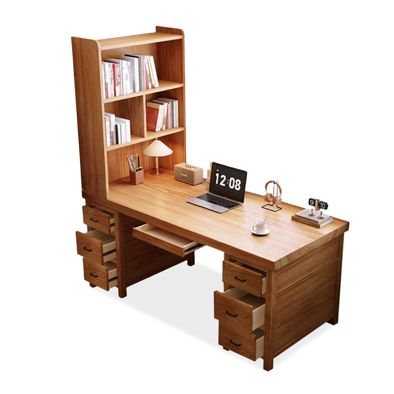 Bureau rectangulaire brun en bois massif, Retour à gauche, 29.53" H x 62.99" W x 27.56" D