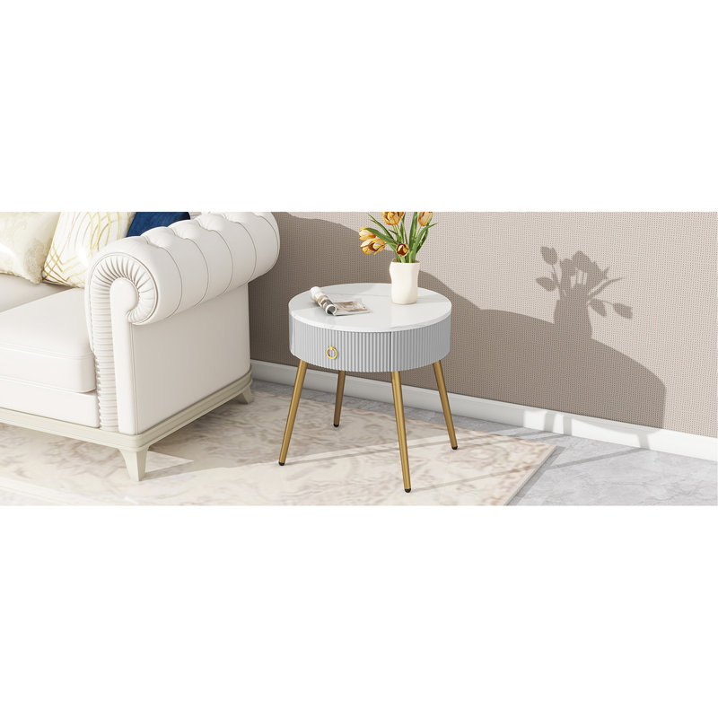19.6'' Easy Assembly End Tables With High Gloss Faux Marble Tabletops, Grey
