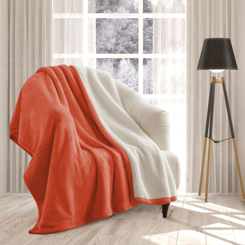 Reversible Sherpa Fleece Blanket - Ultra-Soft, Warm & Cozy All-Season Comfort , 270cm x 230cm, Rust
