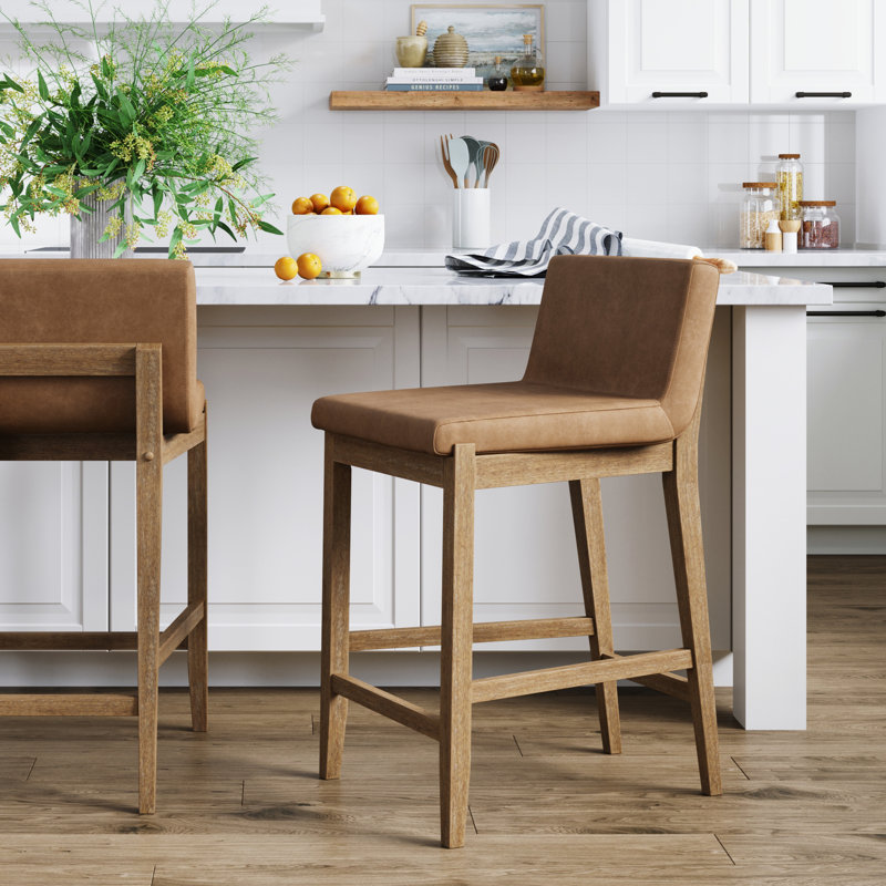 Tabouret de comptoir exposé avec pieds en bois massif, ensemble de 2, 2, Counter Stool (24.6” Seat Height)