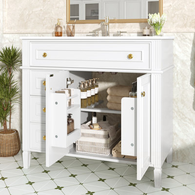 Bathroom Vanity With Sink, 3 Drawers And 2 Soft-Close Doors