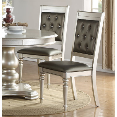Ensemble de 2 chaises de salle à manger capitonnées de luxe avec des accents argentés