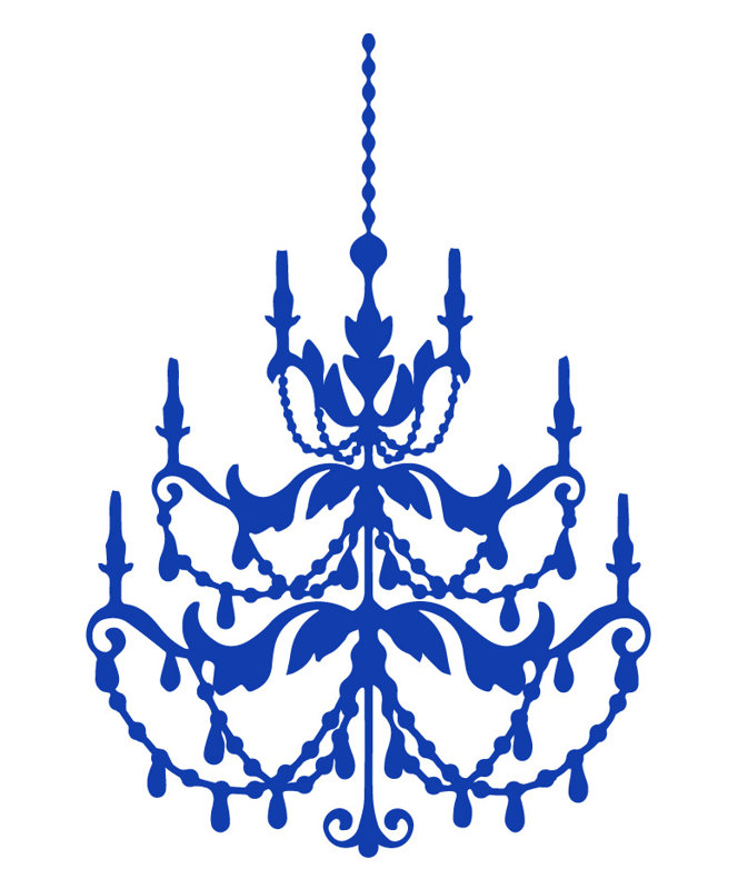 Décalcomanie murale lustre française, Bleu foncé, H 24 po x l 16 po x P 0,01 po