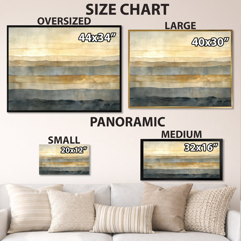 Beige Tan Neutral Horizon Layers II - Tableau abstrait encadré, H 34 po x l 44 po, Natural Picture Framed