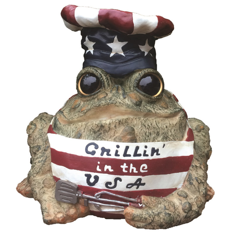 Statue de chef crapaud chef Grillin aux États-Unis, H 8 po x l 8,75 po x P 8 po, Brun