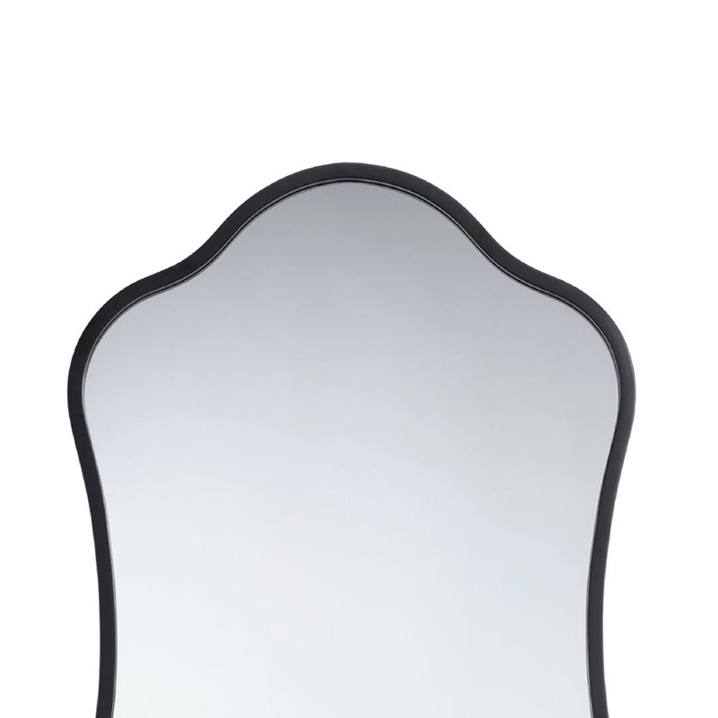 Ari Floor Mirror, 58 Inch, Metal Wavy Frame, Hand Forged Iron, Black