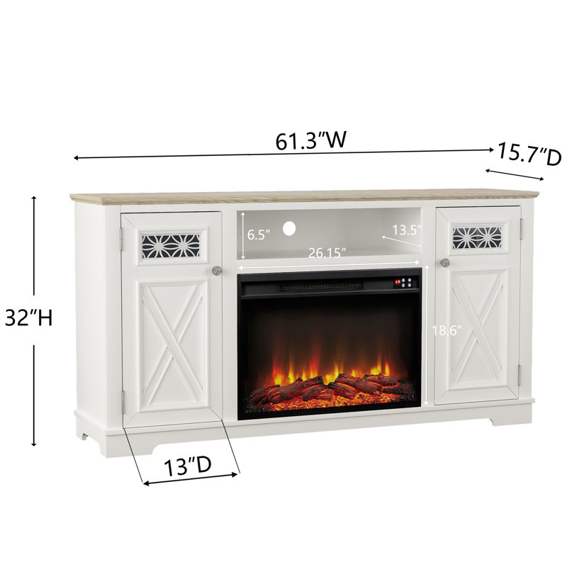White Farmhouse 61" Fireplace TV Stand, White