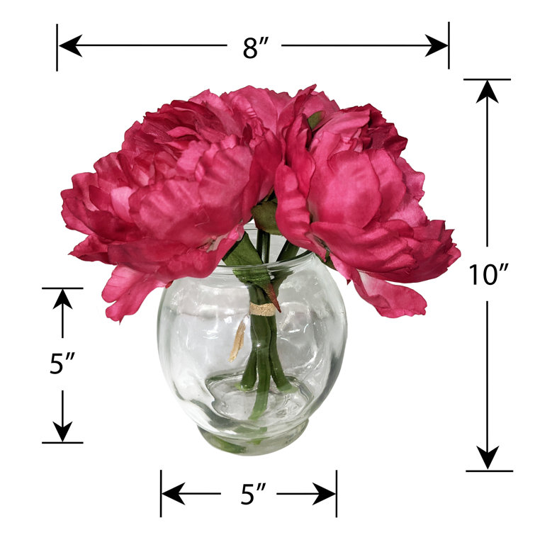 Fuschia Peony Floral Arrangement in Glass Vase Primrue