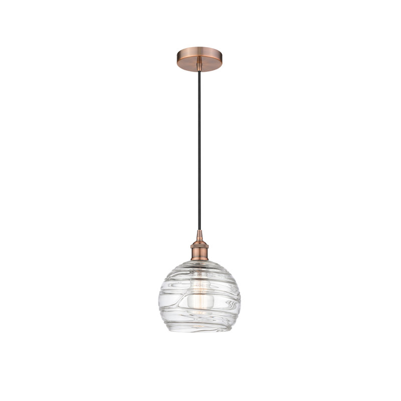 Luminaire suspendu simple à 1 lumière 1 lumière, H 10,75 po x l 8 po x P 8 po, Clair, Cuivre antique