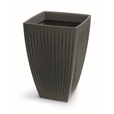 Latia 15.5" Square Tall Plastic Flower Planter Pot – Lightweight, Crack-Resistant, Indoor/Outdoor, Granite Graphite