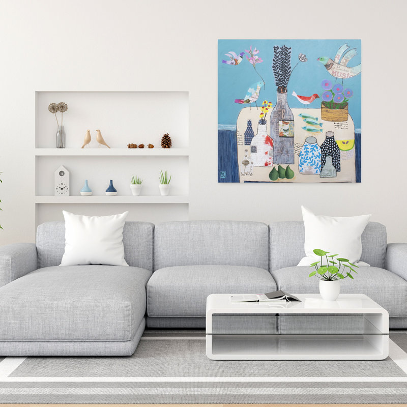 Six Vases Contemporary Bird Fish Flower Wall Art by Nathaniel Mather - Wrapped Canvas Print, 91.44 cm H x 91.44 cm W