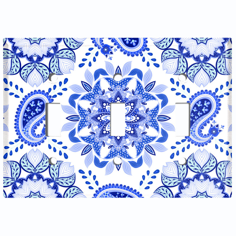 Patterned 3 - Gang Toggle Light Switch Standard Wall Plate, Blue