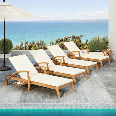Acacia Wood Chaise Lounge with 2-Inch Cushion and 4-Position Adjustable Backrest