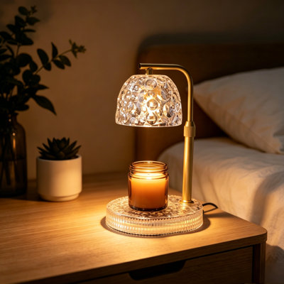 Candle Warmer Lamp with Timer Dimmer, Honeycomb Glass Wax Melt Warmer for Jar Candles, Adjustable Height Wax Warmer Lamp with 2 Bulbs for New Home Bedroom Decor (Pearl White)