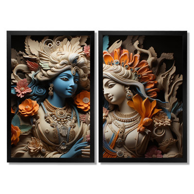 Hindouisme krishna kaki dieux - art mural de l'hindouisme, ensemble de 2 impressions sur toile spirituelles bleues
