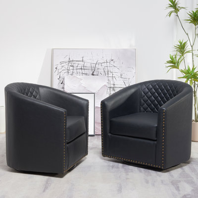 Boney 2- Piece 29" Wide Tufted Faux Leather Barrel Small Swivel Chair