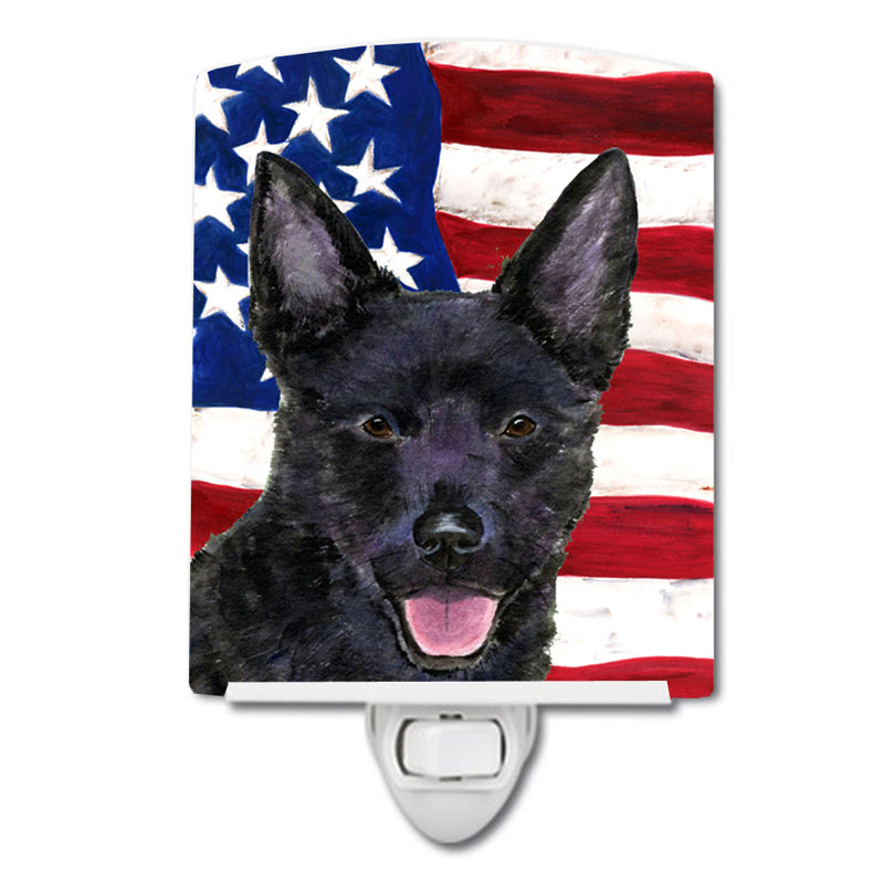 Drapeau américain avec éclairage en céramique terrier fox american, Kelpie australien