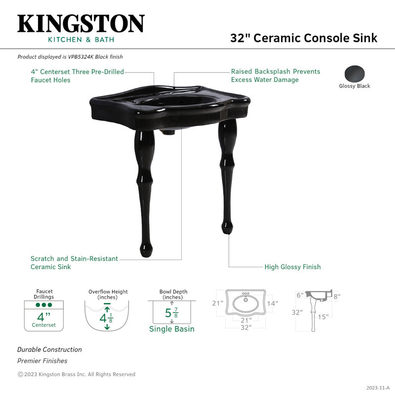 Kingston Brass Imperial 32-Inch Ceramic Console Sink, 4" Centerset