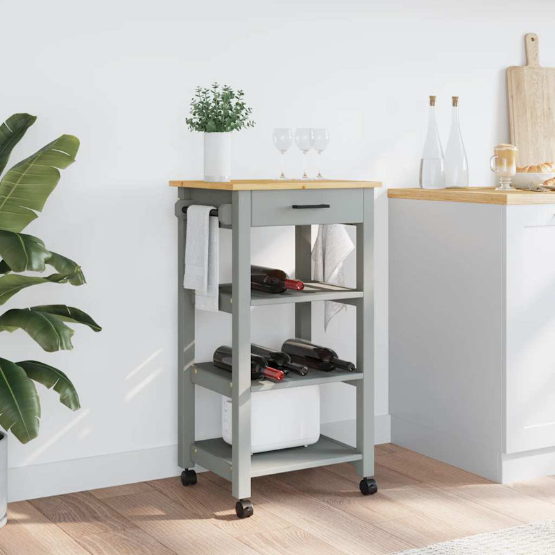 vidaXL Kitchen Trolley MONZA 18.9"x15.7"x34.8" Solid Wood Pine, White