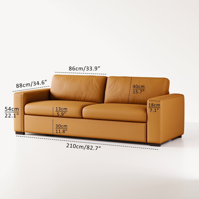 82.7 Inch Retro Orange Leather Couch Loveseat With Square Arm, Mid Century Modern Comfy 3-Seat Upholstered Sectional Sofa for Living Room Office and Small Space