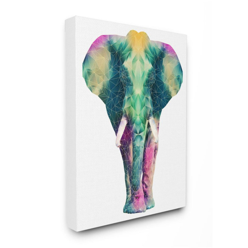 «Geometric Multi-Color Elephant Triangular Linework» par Elisaveta Stoilova - impression d'art graphique, Toile tendue
