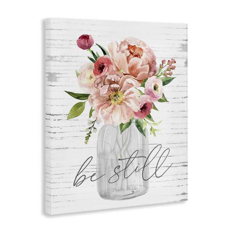 «Pink Be Still Bouquet», art mural sur toile par lettré et doublé, H 48 po x l 36 po