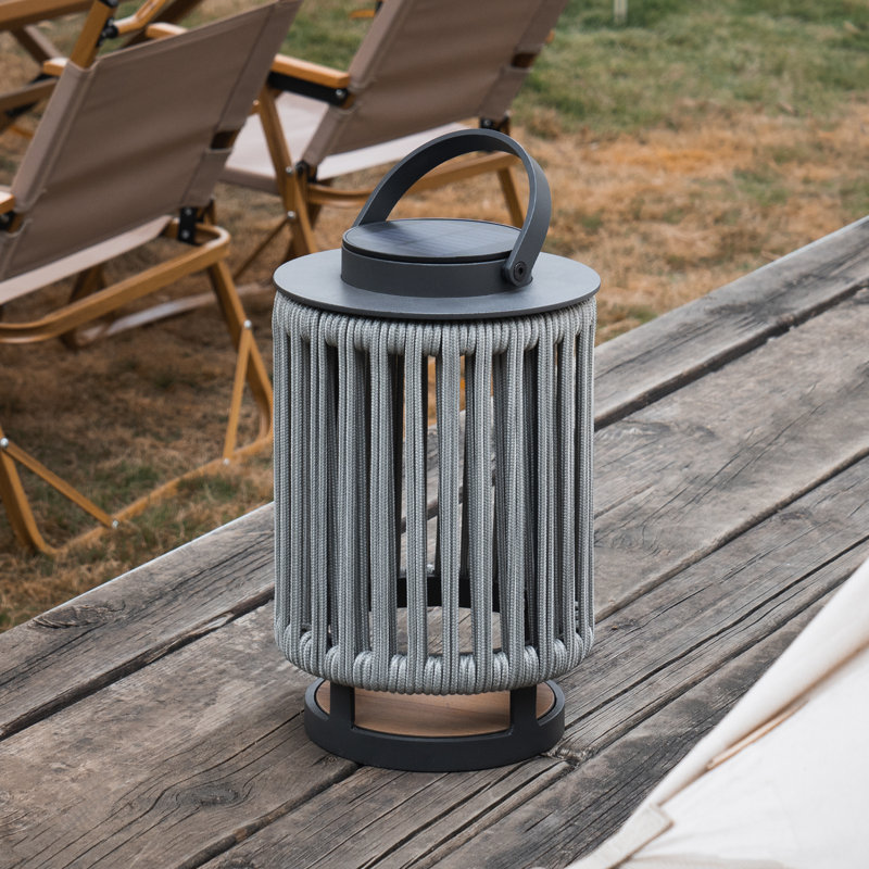 Outdoor Solar Lights Patio Decorative Lanterns Aluminum Lantern with Braided Rope, 17.7" H x 8.7" W x 8.7" D, Yellow