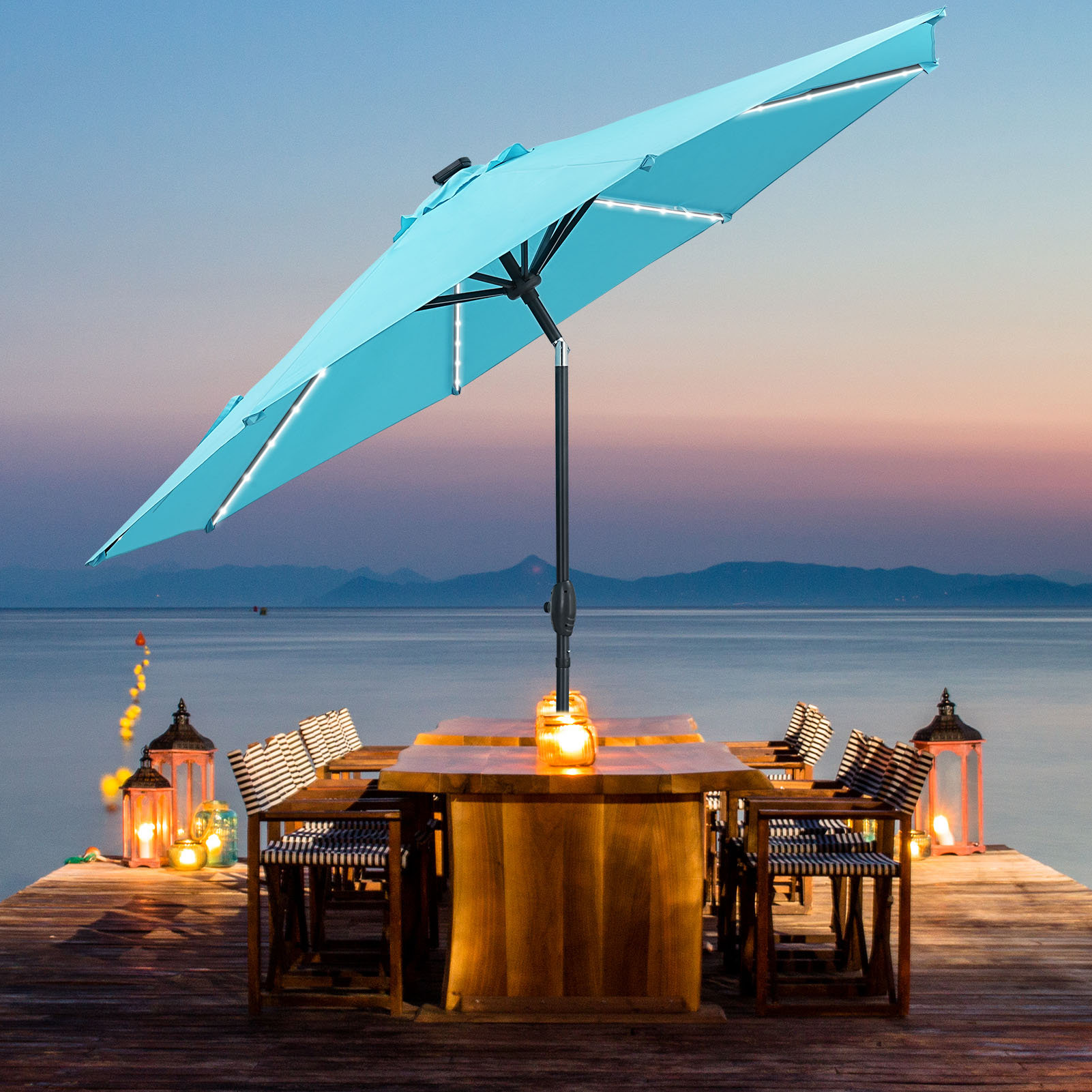 Arlmont & Co. 10 ft Solar Patio Umbrellas with LED lights & Reviews