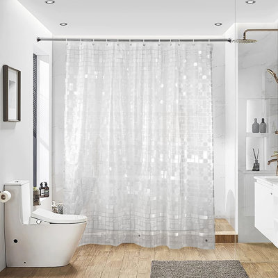 Rideau de douche semi-transparent EVA avec doublure géométrique, hydrofuge et 3 aimants pour la salle de bain, 72 po x 72 po