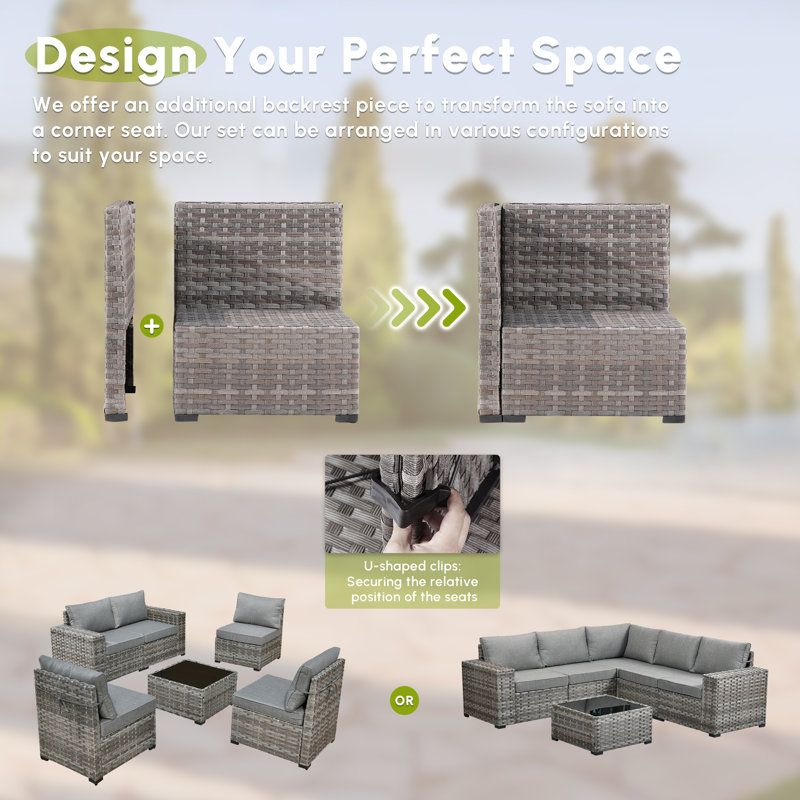 5 - Person Patio Furniture Set , Outdoor Wicker Rattan Sectional Seating Group with Cushions, All Weather Sofa Conversation Set with Table for Garden Backyard