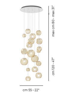 Oto 9 - Light Pendant, Amber Striped, Mirrored Steel