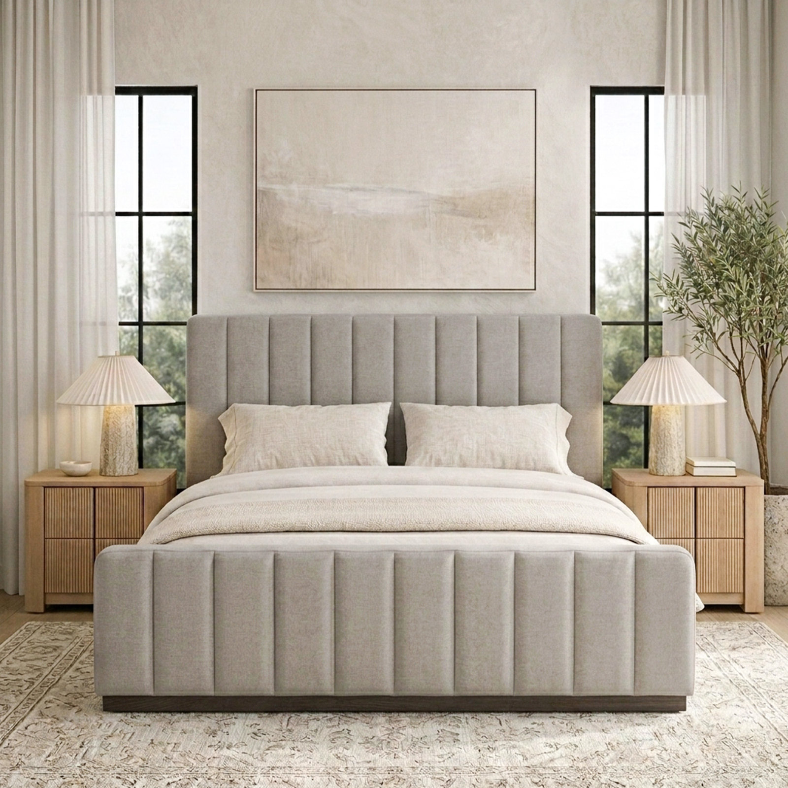 Upholstered Panel Bed, Queen, Gray