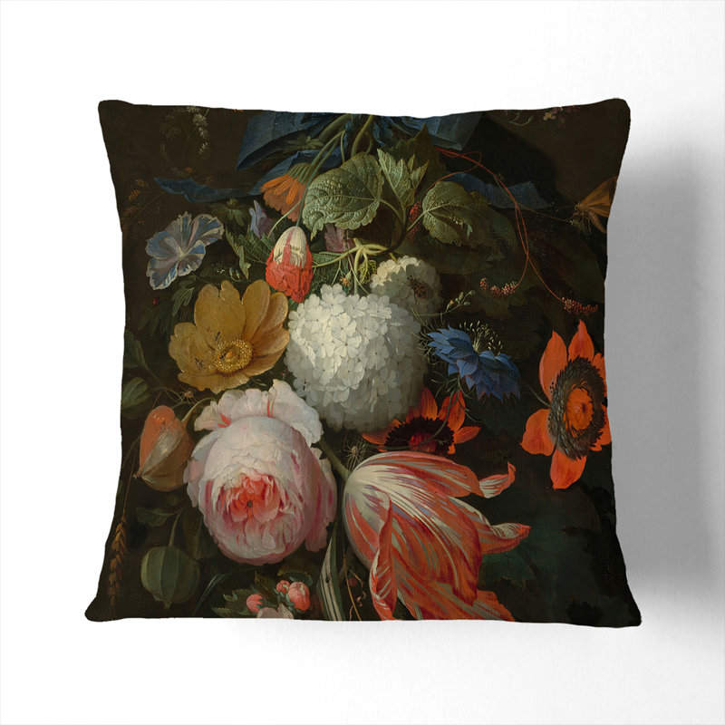 Still Life With Flowers Vol.1 Floral Square Throw Cushion, 40cm H x 40cm W x 15cm D, Black