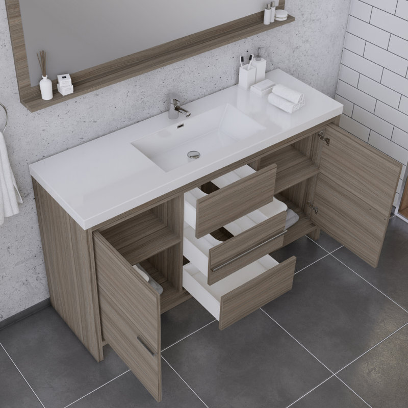 Feike 60'' Single Bathroom Vanity with Solid Surface Top, Gray