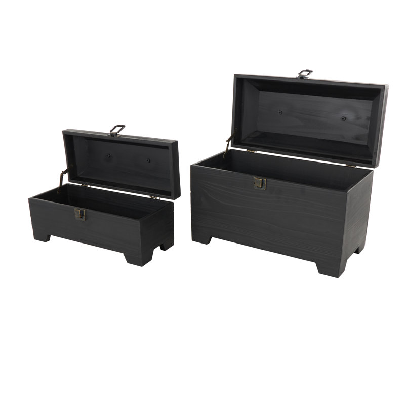 Wood Handmade Decorative Black Box With Brass Latches And Handle Set