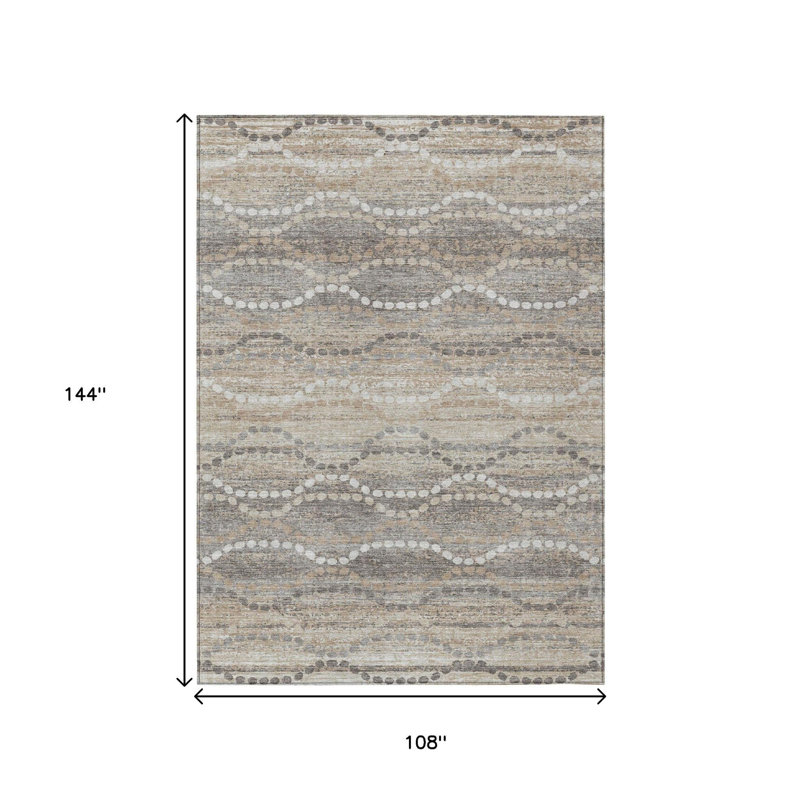 Tapis intérieur/extérieur lavable beige et gris à motif ogee, 2,74 m x 3,66 m