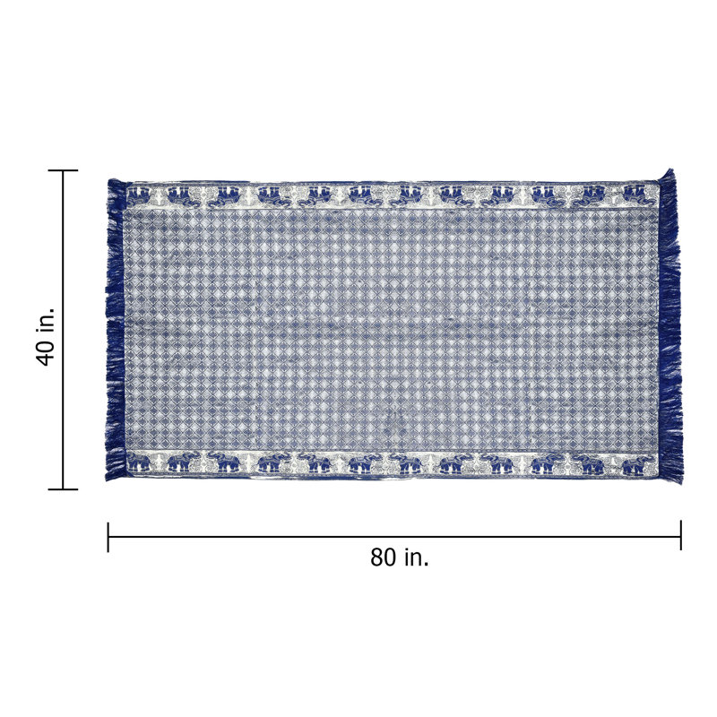 Nappe rectangulaire bleue motif éléphant thaïlandais
