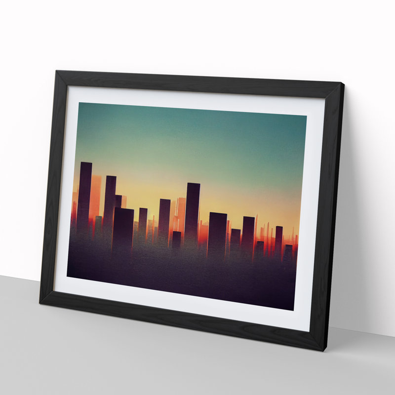 Inspiring Skyscraper Skyline - Single Picture Frame Print, 46cm H x 64cm W x 2cm D, Black Framed