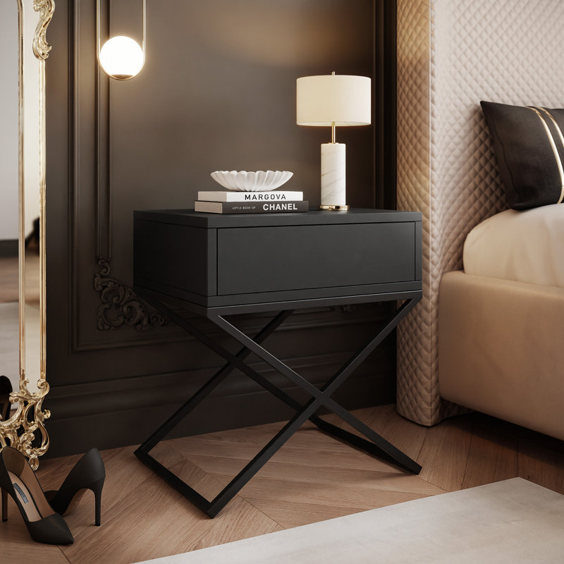 45 cm W Bedside Table, black