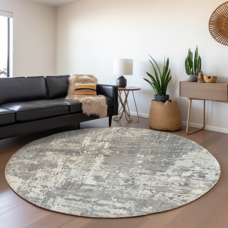 Premium Machine Washable Mayfield AMF1008 Abstract Rug, Round 8'
