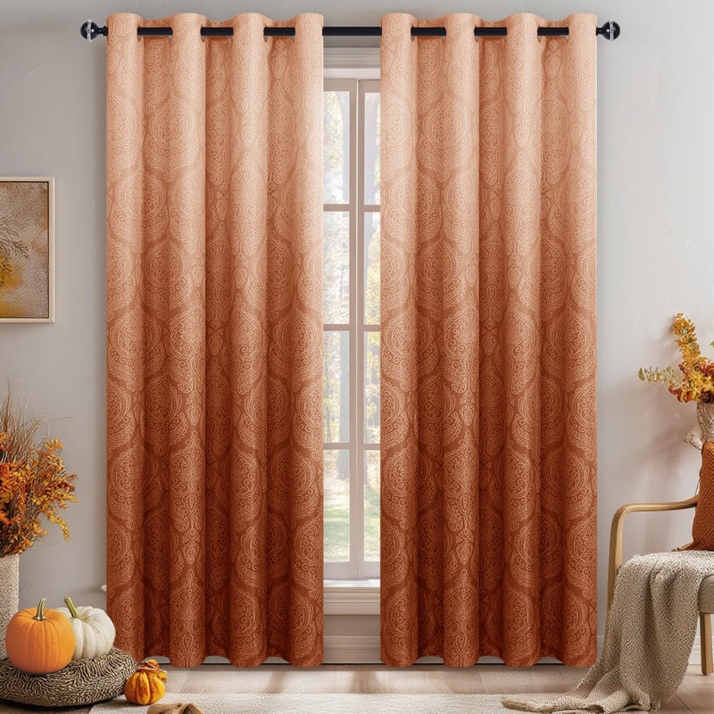 2 Panels Ombre Blackout Curtains for Bedroom - Damask Patterned Thermal Insulated Grommet Curtains, Gradient Window Curtain Panels for Living Room Decoration